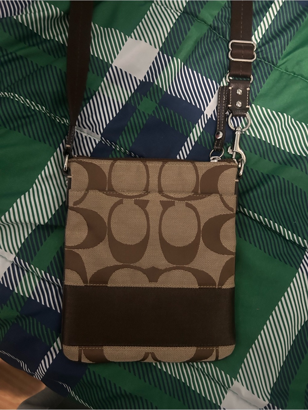 Coach Men’s Tan and Dark Brown Signature Crossbody Messenger